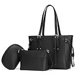 JOSEKO Handtasche Damen Tasche Damen Shopper Damen Groß Schultertasche Handtaschen Damen Groß Designer Elegant Umhängetasche Damen 3-teiliges Set Geeignet zum Einkaufen und Dating Schw