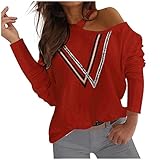 HHOP Pullover Damen Oversize Party Oberteile Frauen Langarmshirt Damen gestreift Damen Longshirt Kurzarm Damen Oberteile Langarm juretro Mode Damen top uboot Ausschnitt Damen Elegantes Oberteil D