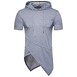CFWL FrüHling Und Sommer Herren T-Shirt Herren Kapuze Einfarbige NäHte Kurzarm Hoodie Top Lustig 3D Muskel Print Unisex Basic GroßE GrößEn Mens Witzig Gedruckt Grey M