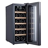 LLZH Weinkühlschrank 12 Flasche, Thermoelektrischer Weinkühler Kühlschrank, kleine mit konstanter Luftfeuchtigkeit Weinschrank, Digitale Steuerung, Glastür, schwarz,Beech Wood S