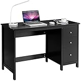 COSTWAY Computertisch Schreibtisch mit Schubladen & geräumiger Arbeitsfläche, Mehrzweck PC Tisch Arbeitstisch , Bürotisch Arbeitsplatz Workstation für Homeoffice Arbeitszimmer (Black)