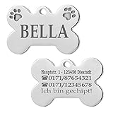 Iberiagifts - Hundemarke Knochen mit Pfoten aus Edelstahl mit Gravur für mittelgroße bis große Hunde und Katzen - Plakette graviert und personalisiert (Mit 2 Pfoten)