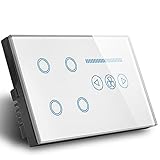 BANGHA Rolladenschalter Clever W-LAN 4 Gang wechseln W-LAN Lichtschalter mit WLAN-Deckenlüfterschalter, weiß/schwarzer Kristallglas. Rolladen Zeitschaltuhr (Color : White, Standard : Standard)