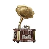 Music Box Antiker Schallplattenspieler Bluetooth-Plattenspieler, tragbare Version Grammophon Vintage Retro-Stil Subwoofer-Lautsprecher mit Aux-in, FM/AM-Radio für Unterhaltung zu Hause Dek