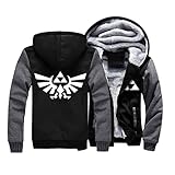 Herren Legend Zelda Print Kapuzenpullover Winter Dicker Hoodie Warmes Sherpa Sweatshirt Langarm Mantel Freizeitjacke Top