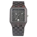 OIFMKC Holzuhr Luxus Schwarz Holz Uhr Männer Casual Square Shape Dial Kreative Uhren Auto Date Holzband Männliche Uhr Stunde Geschenke für Mann N