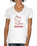 Comedy Shirts - Knuddel Mich Katze - Damen V-Neck T-Shirt - Weiss/Rot Gr. M