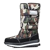 Schneestiefel Damen, 3.5 Cm Flacher Boden Stiefeletten Rutschfest Wasserdicht Winterschuhe, Warm Gefütterte Trekking Wanderschuhe, Selbstklebende Beiläufig Schneeschuhe,Braun,38 EU