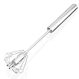 Sayla Automatik Schneebesen aus Edelstahl, Drehbarer mit Drehautomatik Milchaufschäumer,Vielseitiger Handschneebesen Rührbesen,Küchenhelfer Rührquirl Manuell für mischen, Eier, Handrührer (Silber)