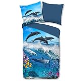 ESPiCO Bettwäsche Trendy Bedding Delfine Tiermotiv Unterwasserwelt Ozean Fische Meer Renforcé, Größe:135 cm x 200