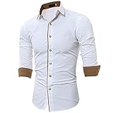HUIWU Herren Langarm T-Shirt Oxford Shirts Herbst Winter Langarmhemd Kent-Kragen Color Block Regular Fit Poloshirts Polo Hemd mit Knopfleiste Herren Casual Basic Business Arbeitshemden U