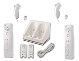 AMGGLOBAL® 2x Remote 2x Nunchuk 1x Charging Dock Controller For Nintendo Wii Remote WII Compatible with Nintendo Wii Wii U + FREE SILICONE COVER Black White B