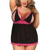 BUKINIE Übergröße Dessous für Frauen für Sex, 2021 Frauen Sexy Dessous Spitze Babydoll Split Cup Nachtwäsche Chemise Set Gr. XXX-Large, Schw