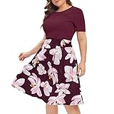 QqFdPPOq 1014111 Sexy Plus Size Damen Blumendruck Plus Size Midi A-Linie Kleid Minikleid Partykleid Maxik