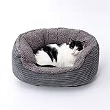 Houozon Das beruhigende Donut Katzen- und Hundebett in Shag oder Lux Fell, maschinenwaschbar, hohe Nackenrolle mit abnehmbarem, waschbarem Bezug,Grau,S