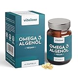 Omega 3 Vegan hochdosiert - 600 mg Algenöl [420 mg DHA und 140 mg EPA pro Tagesdosis] - 60 vegan omega 3 Kapseln in kompakter Größe - Glas statt Plastik