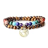 coai Geschenkideen Unisex Yoga Armband aus Tigerauge mit 7 Chakra und OM Anhäng