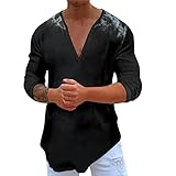 Männlich Sommer Casual V-Ausschnitt Langarm 3D Print T-Shirt Bluse Tops T-Shirt Rot Kinder (Black, M)