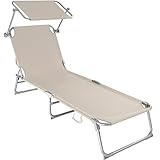 TecTake Gartenliege Sonnenliege Strandliege Freizeitliege mit Sonnendach 190cm beig