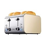 LYKYL Toaster 4 Scheibe, Retro Edelstahl Extra Wide Slots Toaster mit Bagel, Defrost, Funktion abb