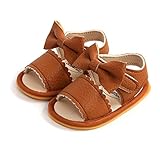Geagodelia Sandalen für Babys und Mädchen, mit Schleife, für den Sommer, aus PU-Leder mit weicher Sohle, rutschfest, für Mädchen, Braun 12-18 M