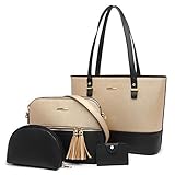 YeumouG Handtasche Damen Shopper Schwarz Schultertasche Umhängetasche Damen Geldbörse Tragetasche Groß Leder Damen Tasche 4pcs Set (Golden/Schwarz)