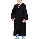 Elbenwald Kinder Zauberer Robe mit Kapuze für Harry Potter und Gryffindor Fans schwarz rot - 164