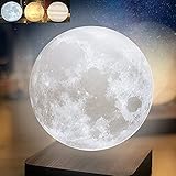 Schwebende Mondlampe, LED 3 Farben, dimmbare Mondlampe, 3D schwebender Mond Nachtlicht mit luxuriösem Holzsockel, für Raumdekor/Nachtlicht/Büroschreib
