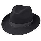 WEROR Herren Damen Hut Wollfilzhut Fedora Wollhut Mafiahut 30642 (Schwarz, 61)