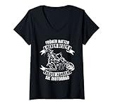 Damen Motorradfahrerin Hexe Hexen Lustiger Biker Spruch Halloween T-Shirt mit V