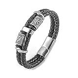 NA Lederarmband für Herren, geflochten, mehrlagig, Edelstahl, Schw