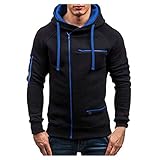 KUDICO Mens Hoodies unregelmäßiges Sweatshirt mit asymmetrischem Reißverschluss, einfarbig, Stehkragen, lange Ärmel, Tops Pullover Gr. XXL, Schw