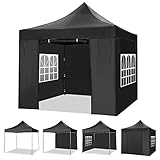 YUEBO Faltpavillon 3x3 m Wasserdicht mit 4 Seitenteilen Pop Up Pavillon Faltbar Gartenpavillon UV-Schutz Faltzelt Pagodenzelt für Garten,Camping,F