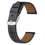 BISONSTRAP Uhrenarmband 18mm, Premium Leder Uhrenarmbänder für Herren und Frauen-Schwarz/Silberne S