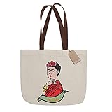 art&design24 I'm Frida Tote Bag, Damentasche aus Baumwolle, Shopper aus recyceltem Faserstoff, 45 x 35 x 7 cm, Frida Kahlo Goldstickerei, Farbe E