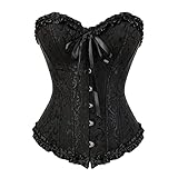 Damen-Schnür-Korsett, Top, Übergröße, Satin, Blumen, Überbrustkorsett mit Korsettstäben, Bustier, Dessous - Schwarz - XX-Larg