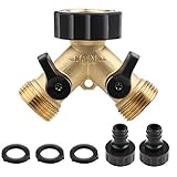 CPROSP 2-Wege Y-Verteiler 3/4 Zoll aus Messing, für Zulaufschläuche, mit 2 Drehschalter, mit 2 * Hahnstückadapter 3/4 Zoll + 3 * Gummi-Unterlegscheib