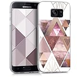 kwmobile Hülle kompatibel mit Samsung Galaxy S7 - Handyhülle Silikon Case - Glory Dreieck Muster Rosa Rosegold Weiß