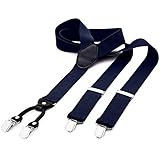 DonDon® Herren Hosenträger breit 3,5 cm – 4 Clips mit Leder in Y-Form – elastisch und längenverstellbar b