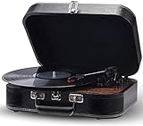 Plattenspieler Bluetooth Schallplattenspieler mit Lautsprechern 33/45/78 U/min Riemenantrieb Retro Record Player mit Auto-Stop Funktion, Vinyl zu MP3, Aux-In RCA (Schwarz)
