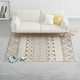 Teppich Wohnzimmer, Teppiche für Wohnzimmer Küchenteppich Teppich Handgewebt Wolle 80×150 cm Weiß/Grau/Schwarz/B