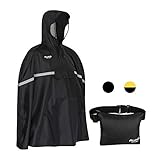 AWHA wasserdichter Fahrradponcho gelb – Kapuze mit Sichtfenster / Reflektor / Damen und Herren / Regenponcho Fahrrad, schwarz, L/XL