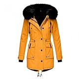 Darringls Fleecejacke Damen Wintermantel Warm Winterjacke Gefüttert Winterparka Hooded Übergangsjacke mit Einstellbar Kordel Kapuzenjacke Dicker Parkas Taschen Fellimitat-Jacke Casual Outw
