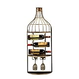 LSZHAO Wand Montiert Weinregal mit Weinglashalter Metall Freistehendes Flaschenhalter Rotweinflaschenhalter für Haus & Küche & Bar-Wanddeko(Color:Braun)