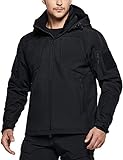 CQR Men's Tactical Softshell Detachable Hoodie Hiking Hunting EDC Lightweight Fleece Coat Jacket, Hok803 1pack - Black, XL