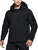 CQR Men's Tactical Softshell Detachable Hoodie Hiking Hunting EDC Lightweight Fleece Coat Jacket, Hok803 1pack - Black, XL