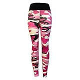 Camouflage Sporthose Damen Lang Eng Yogahosen Trainingshose Tights Shape Stretch Leggings für Workout Gym Sport Yoga Joggen Trainings Fitness Laufen Hosen riou New (L, Pink)