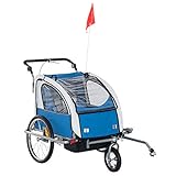 HOMCOM 360° Drehbar Kinderanhänger 2 in 1 Fahrradanhänger Jogger Blau-Weiß