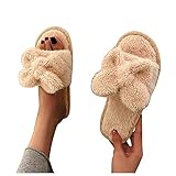 Hausschuhe Damen plüsch,Damen Latschen Sommer,Hausschuhe Damen Fluffy Slippers Soft Furry Open Toe mit Elastischem Riemen Parallelband Rutschfester Heimschuh H