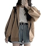 Chaconka Y2K Damen Kapuzen-Sweatshirt mit Reißverschluss Pullover Mantel Kapuzenjacke Streetwear Sweatshirt Frauen Reißverschluss Up Hoodies Mode Casual Langarm Lose Baggy Oversize Mädchen, kaki, 42